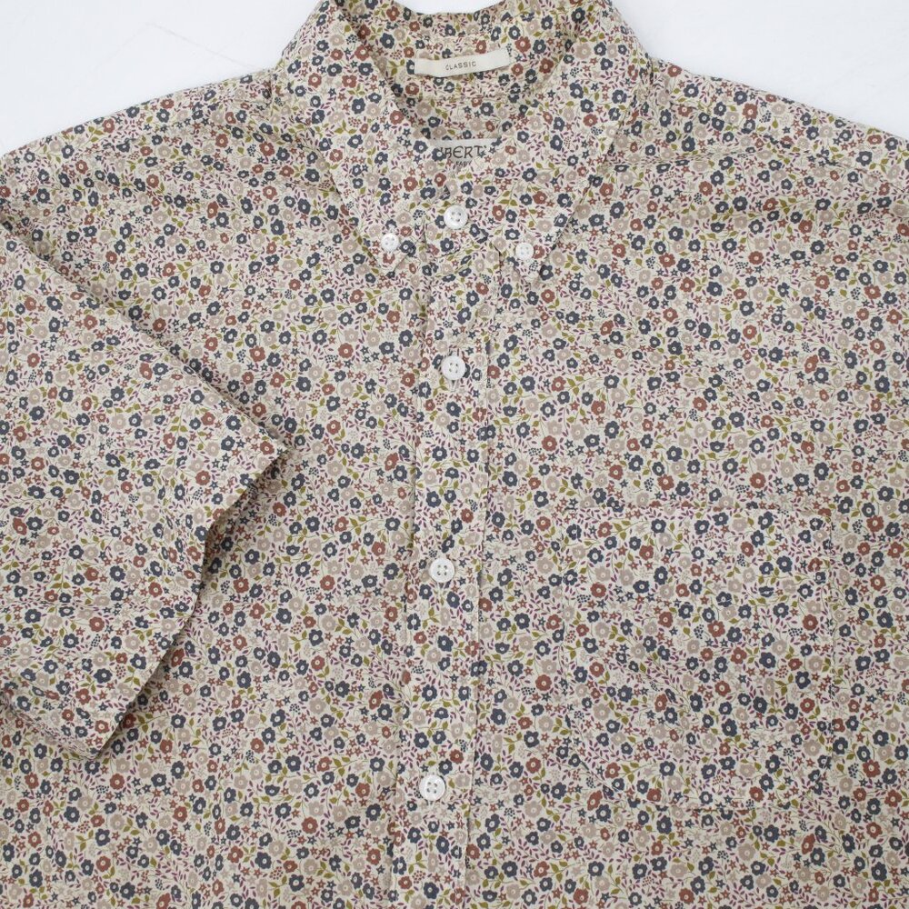J Crew Shirt Mens Medium Liberty Fabric floral Print Short Sleeve Button-Up camp